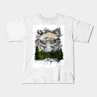 Owl Moonlight Lake Kids T-Shirt